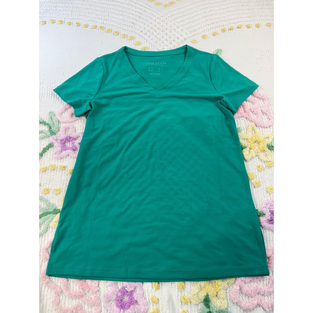 Susan Graver Modern Essentials Teal V-Neck‎ Liquid Knit Tee Shirt XS - Picture 2 of 9
